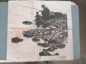 木刻版画 巨幅 莫测 假日（手工拓制，尺寸39*40cm）