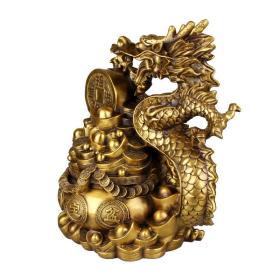 铜龙摆件 纯铜 聚宝盆龙工艺品书房客厅办公室件