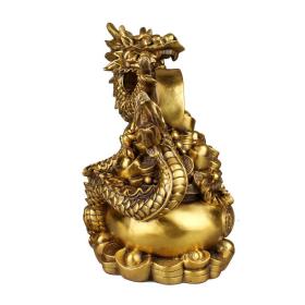 铜龙摆件 纯铜 聚宝盆龙工艺品书房客厅办公室件