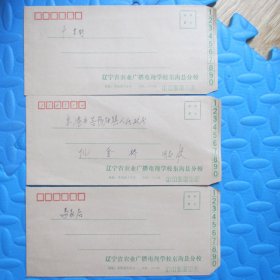 八十年代老信封：辽宁省农业广播电视学校东沟县分校22*12（三枚合售已使用、附信件）