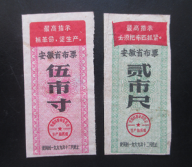 安徽省布票1969--伍市寸--贰市寸【2张】