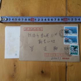 实寄封    有信笺    贴 1988 t128  4--1  2连张  山东民居 邮票1张 9品  编号1--6