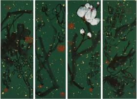 清华美院导师邹临风先生，花鸟四条屏69×23.5cm×4