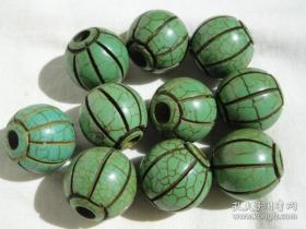 老瓜纹绿松石饰珠