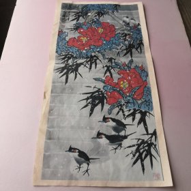 富华，写意花鸟，花鸟画作品（六张：美好生活红似火，喜事连连，迎春图，春曲 等，58*29厘米）