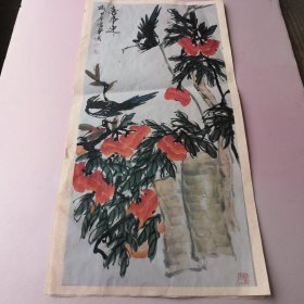 富华，写意花鸟，花鸟画作品（六张：美好生活红似火，喜事连连，迎春图，春曲 等，58*29厘米）