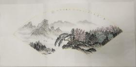 460 国画山水扇面  春山秀色  35X70