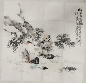 A044  68x68 精品国画人物斗方 书画作品 雅士论道