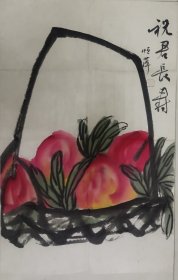 E007 精品国画花鸟条幅  祝君长寿 60x40 （纸有裂 泛黄）