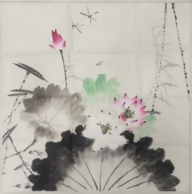 B039 四尺斗方无款 国画荷花斗方 68x68