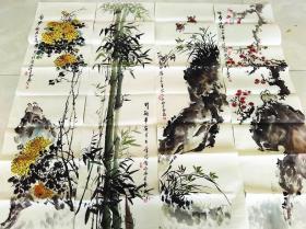 004   精品国画四条屏 梅兰竹菊 136x34x4