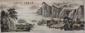 C022 六尺精品 国画山水横幅 家在画图中 180x70