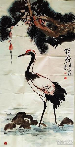 136 四尺整张 精品 花鸟国画 条幅 鹤寿 136x68