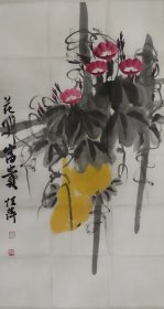 E002 三尺国画花鸟条幅 花开富贵 100x50