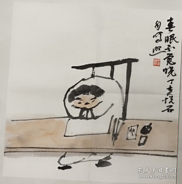 A003  精品文人斗方当代仿品  春眠不觉晓  33x33