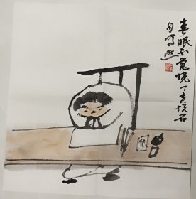 A003  精品文人斗方当代仿品  春眠不觉晓  33x33