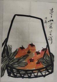 E010 精品国画花鸟条幅  事事如意60x40（纸有裂 泛黄）