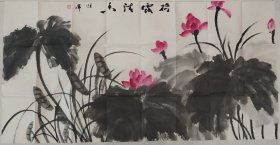 E019 四尺整张精品国画花鸟横幅 荷露清香 136x68