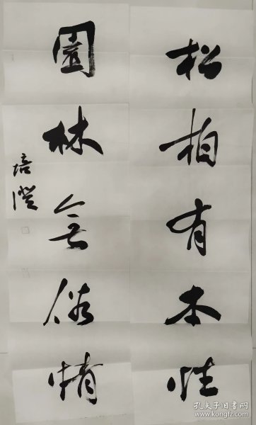 G043 中书协会员书法对联精品   松柏有本性 园林无俗情   100X28X2