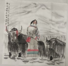 A046 68x68 精品国画人物斗方 书画作品 银白色珠穆朗玛峰风景线