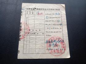 各种粮油票证646-江苏省海门县居民临时外出食油介绍信