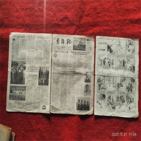 怀旧收藏 报纸 1955年8月26日 青年报 粮食工作 漫画《山地追踪》