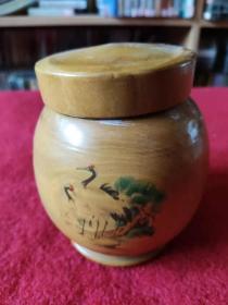 怀旧收藏 七八十年代 中国经典茶盒 丹顶鹤图案  高12cm直径10cm
