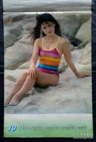 上世纪挂历画1996年出水芙蓉 泳装美女 全12张塑料薄膜