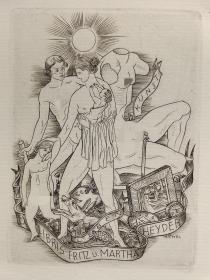 德国—艺术家 Carl Michel 藏书票版画原作2精品收藏 12.6*16.7cm