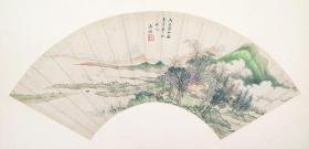 【现代喷绘工艺品】王鉴山水扇面58x30厘米 复古人物水墨书画手卷装饰画国画宣纸高清微喷真迹复制