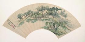 【现代喷绘工艺品】王翚山水扇面58x30厘米 复古人物水墨书画手卷装饰画国画宣纸高清微喷真迹复制