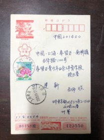 日本明信片 平成15年（2003年）日本东京寄往上海奉贤 实寄明信片
