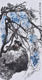 【取自画家本人，带合影保证真迹】 山西省美术家协会小写意花鸟画名家张老师作品《安居》HN14729，四尺整张（136 X 68CM），作品风格古朴、脱俗，藏雅于拙，富有神韵。欢迎收藏！