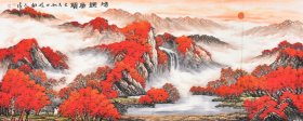 【店主推荐~聚财山水画~办公室客厅招财挂画】山西美协名家，张大千大师再传弟子杨老师纯手绘山水画《鸿运万里》SS4278，笔意含蓄凝重、墨色融合多变等长处，在大红大绿的色彩使用中大胆且不失典雅！