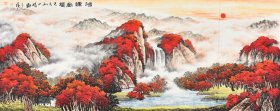 【店主推荐~聚财山水画~办公室客厅招财挂画】山西美协名家，张大千大师再传弟子杨老师纯手绘山水画《鸿运万里》SS4274，笔意含蓄凝重、墨色融合多变等长处，在大红大绿的色彩使用中大胆且不失典雅！