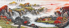 店主推荐~聚财山水画~办公室客厅招财挂画】【山西美协会员】 杨老师，张大千大师再传弟子，笔意含蓄凝重、墨色融合多变等长处，在大红大绿的色彩使用中大胆且不失典雅！纯手绘山水画《秋居清韵》SS3125