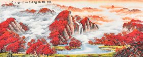 【店主推荐~聚财山水画~办公室客厅招财挂画】山西美协名家，张大千大师再传弟子杨老师纯手绘山水画《鸿运万里》《鸿运当头》SS4286，笔意含蓄凝重、墨色融合多变等长处，在大红大绿的色彩使用中大胆且不失典雅！