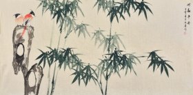 【九年老店，六千好评】【100%纯手绘字画】河南美协花鸟画名家许老师花鸟画竹子作品《竹报平安》HN13364，四尺整张横幅，许老师竹子清新高雅，富有清趣，寓意极佳，欢迎收藏！