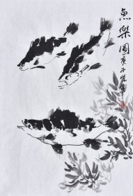 【作品取自画家本人，终身保真】当代实力派画家刘老师纯手绘花鸟画《鱼了图》HN14495，四尺斗方（68×68CM）
