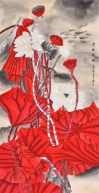 【九年老店，六千好评】【100%纯手绘字画】山东工笔画名家陈老师手绘工笔花鸟画荷花作品《荷塘清趣》HN16397