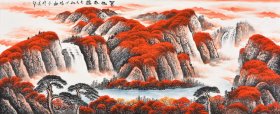 【店主推荐~聚财山水画~办公室客厅招财挂画】山西美协名家，张大千大师再传弟子杨老师纯手绘山水画《鸿运万里》《万山红遍》SS4310，笔意含蓄凝重、墨色融合多变等长处，在大红大绿的色彩使用中大胆且不失典雅！