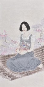 【纯手绘】河南美协工笔画名家李老师工细人物画作品《清歌》RW1233，现代美女人物画，四尺整张（131 X 65CM）