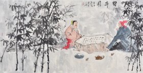 【来自作者本人，保证手绘真迹】艺术潜力股，吉林省青年美术家协会人物画名家刘老师纯手绘作品《对弈图》RW1105