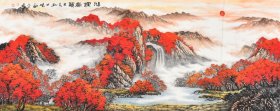 【店主推荐~聚财山水画~办公室客厅招财挂画】山西美协名家，张大千大师再传弟子杨老师纯手绘山水画《鸿运万里》《鸿运当头》SS4281，笔意含蓄凝重、墨色融合多变等长处，在大红大绿的色彩使用中大胆且不失典雅！