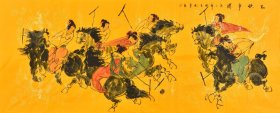 【九年老店，六千好评，100%纯手绘字画】艺术潜力股，广西美协青年名家张老师古典仕女人物画唐代打马球作品当代实力画家 胡丹《七侠争胜》RW1271