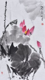 【九年老店，六千好评】【带合影真迹字画】当代实力画家苏老师水墨花鸟画《荷韵》HN14489，三尺整张（99×54CM），四尺斗方（68×68CM）