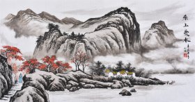 【九年老店，六千好评，画家直供，臻藏级原创山水画】山东国画名家王老师纯手绘作品《乐山爱水》SS5684，作品苍茫高古，浑厚华滋，富有意蕴，欢迎收藏！