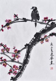 【取自本人 保证真迹】韩老师自幼喜好书画，之后受多位艺术院校名师指导，观其作品，感受到女性艺术家的“雅意”，如同一抹淡淡的茶香，原创花鸟画作品《迎春图》HN15755