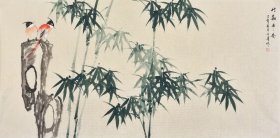 【九年老店，六千好评】【100%纯手绘字画】河南美协花鸟画名家许老师花鸟画竹子作品《竹报平安》HN13367，四尺整张横幅，许老师竹子清新高雅，富有清趣，寓意极佳，欢迎收藏！