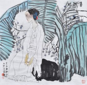 【名家真迹】中国书法家协会注册教师，中外名人艺术院特聘研究员 。甫老师老师水墨写意人物画精品《李清照》RW1092，古代高士人物画，四尺斗方（69×69CM）